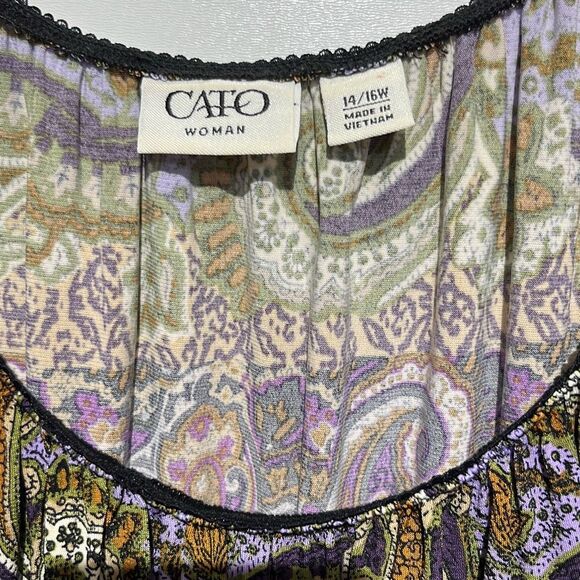 Cato Women's Multicolor Paisley Lace Smocked Ruffle Sleeveless Blouse Size 14 - Picture 4 of 11
